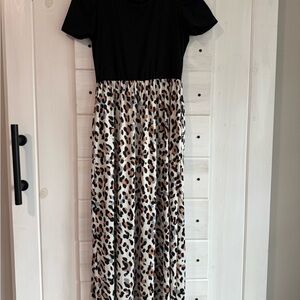 Black and Leopard Print Maxi Dress